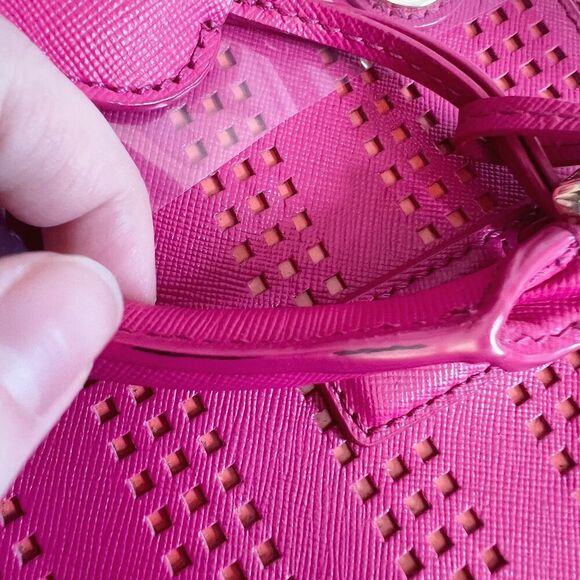 Tory Burch Robinson Fuchsia Double Zip Perforated Handbag Pink Leather Purse - Picture 14 of 14